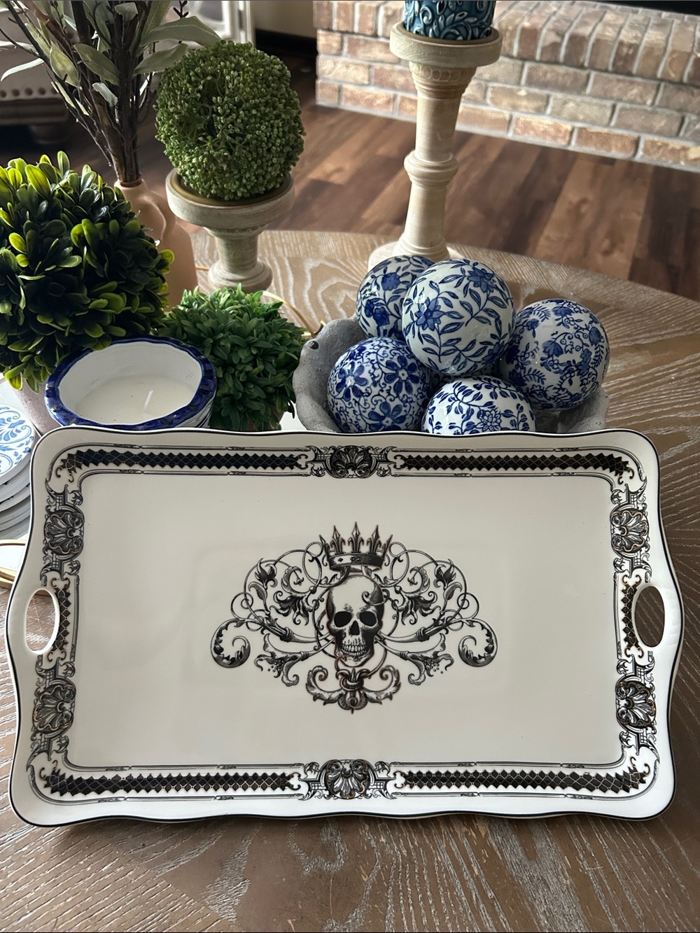 NEW! LARGE Gothic Royal Skeleton King Skull Porcelain Serving Tray Platter
